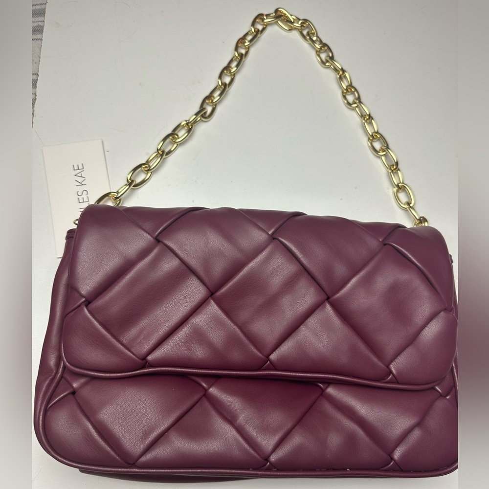 Jules Kae Purple Woven Charlie‎ Oversized Vegan Leather Gold  Chain Purse NWT